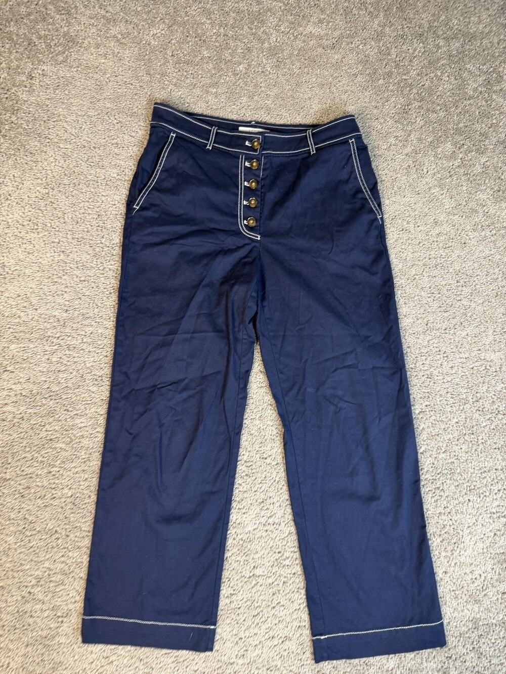 LOFT Pants Womens Small Blue Chino Button Fly Stretch Flat Front Pockets